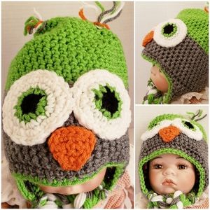 🤍NEW Handmade Child Winter Hat green gray